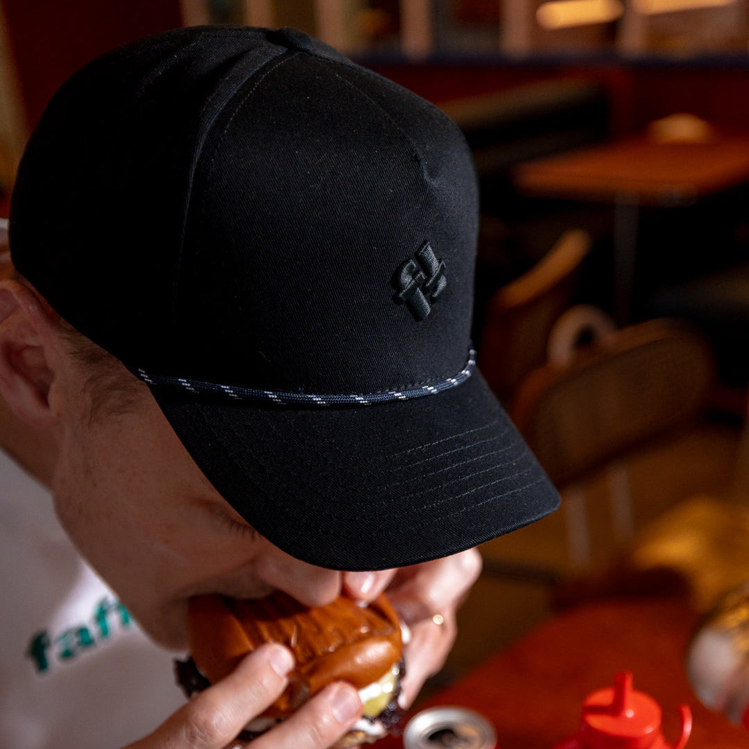 Faffies Retro Fit Five-Panel Black Cap