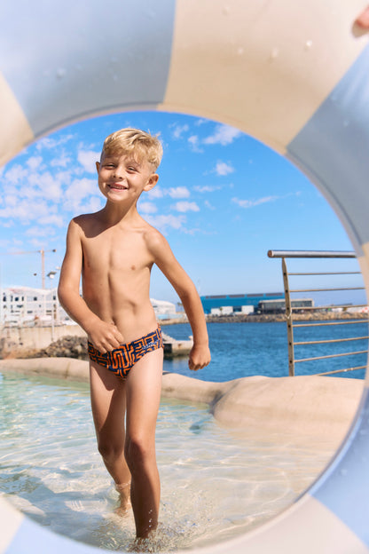 Kids Aztec Swim Briefs - Orange