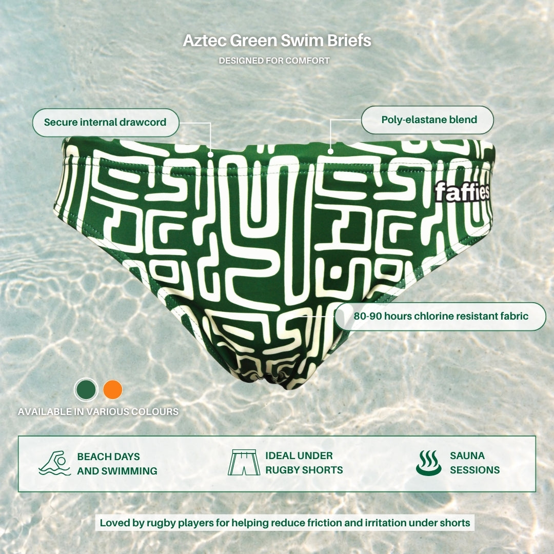 Kids Aztec Swim Briefs - Green