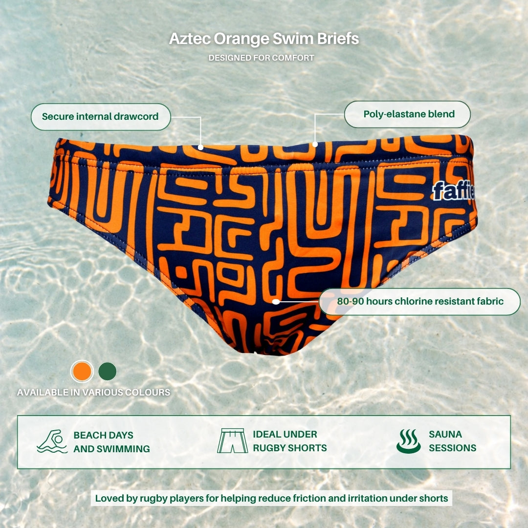 Kids Aztec Swim Briefs - Orange