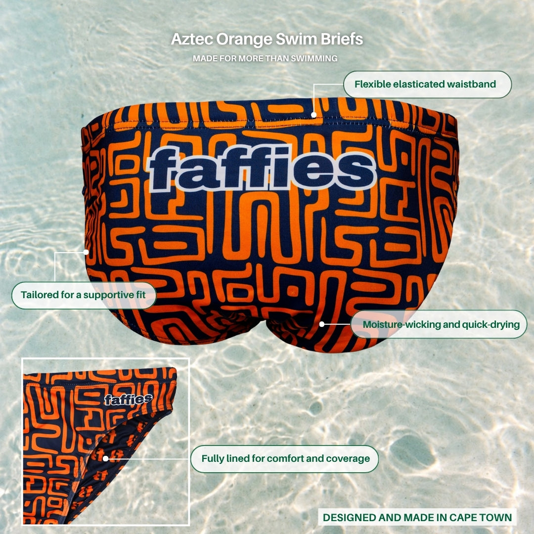 Kids Aztec Swim Briefs - Orange