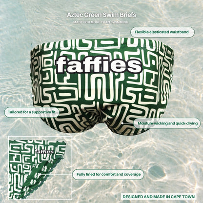 Kids Aztec Swim Briefs - Green