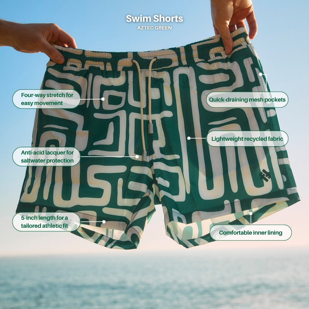 Men's Swim Shorts - Aztec Green