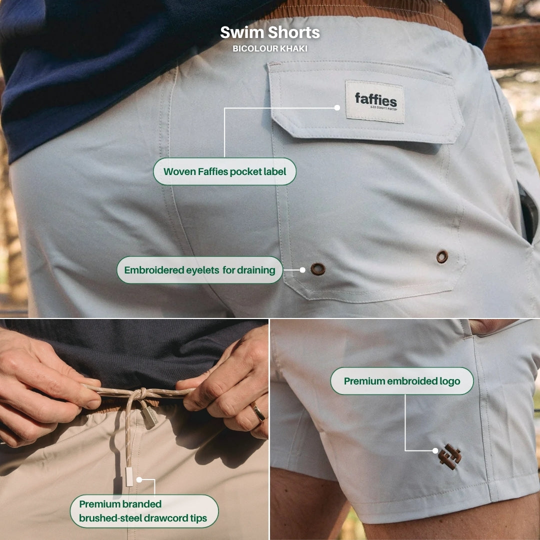 Men's Swim Shorts Bicolour - Khaki