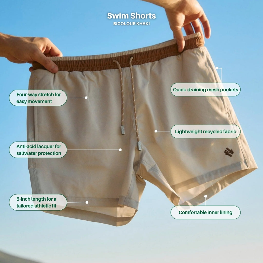 Men's Swim Shorts Bicolour - Khaki