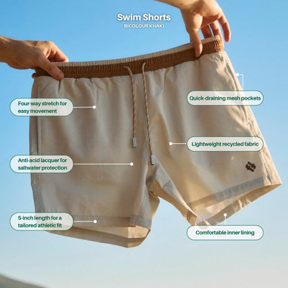 Men's Swim Shorts Bicolour - Khaki